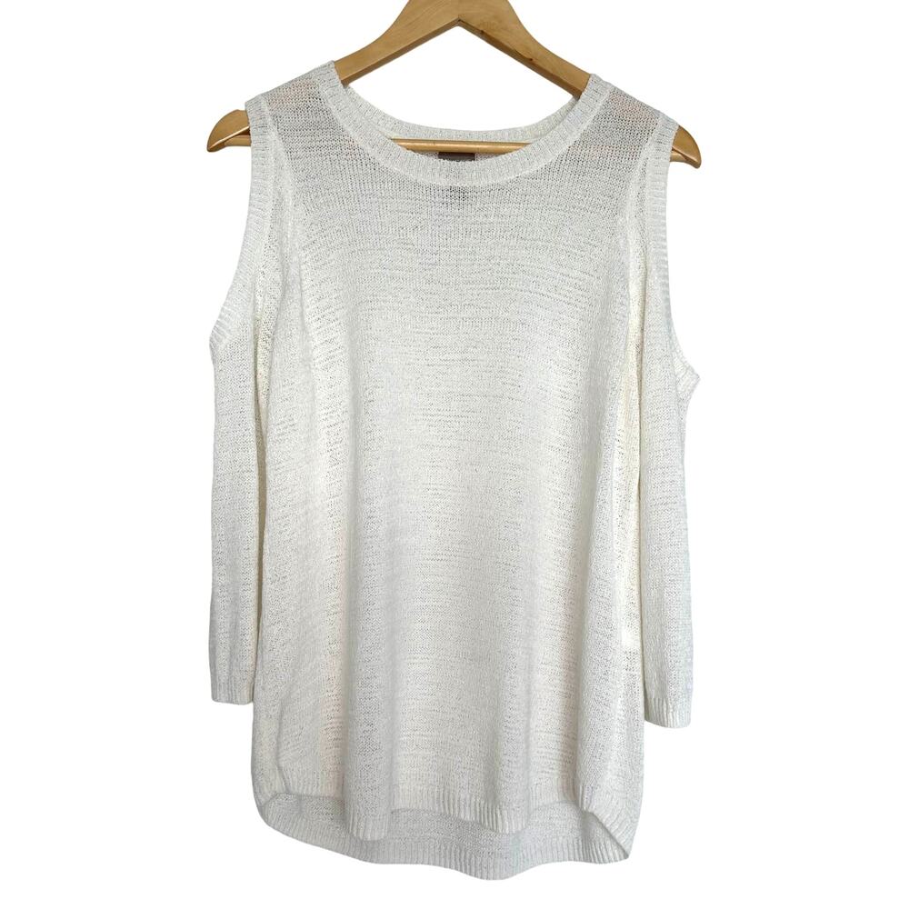 Chico's Women Ivana Cold Shoulder Sweater White Size 2 / Large
